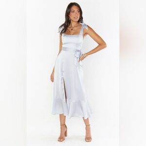 Show Me Your MuMu Claire Midi Dress Silver Luxe Satin Size Medium New With Tags